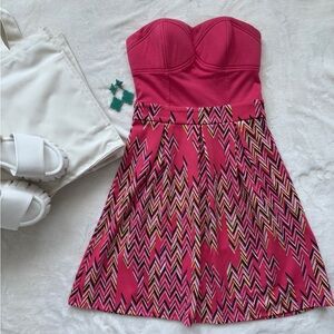 Xhilaration Strapless Fuchsia Bustier Dress with Geometric Skirt